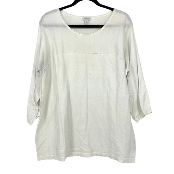 Weekends By Chicos 3/4 Sleeve Knit Top Womens Size 2 US L White - Picture 1 of 4